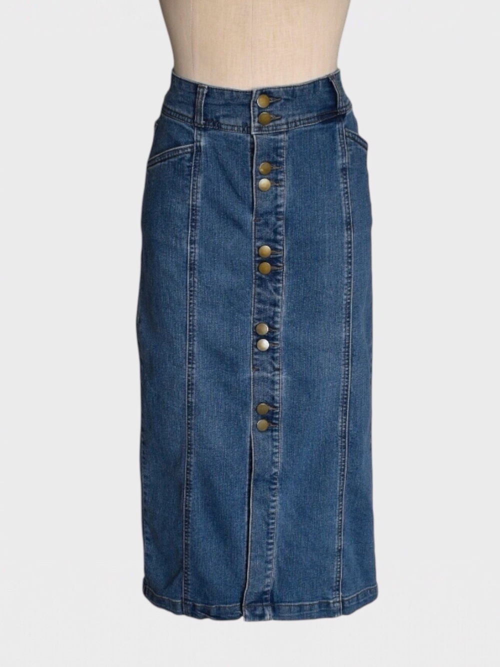 Style and Co Petite Button Front Stretch Denim Skirt